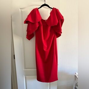 Women’s Red Ruffled Drama Sleeve Dress SZ L